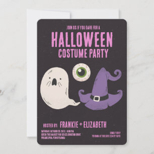 Ghost With Witch Halloween Costume Party  Invitation