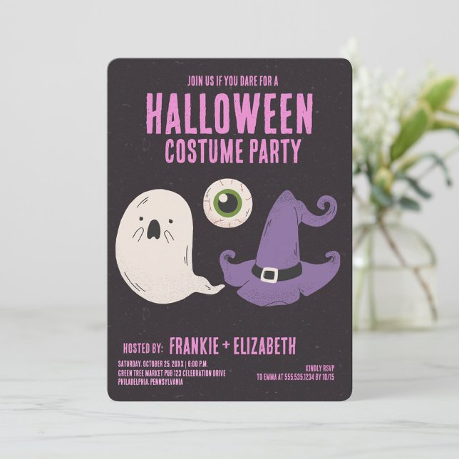 Ghost With Witch Halloween Costume Party  Invitation (Creator Uploaded)