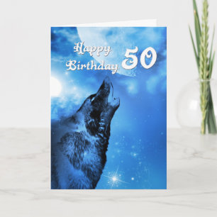 Ghost wolf howling 50th birthday card