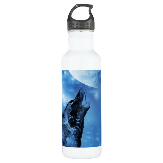 Ghost wolf howling at the moon 710 ml water bottle (Front)
