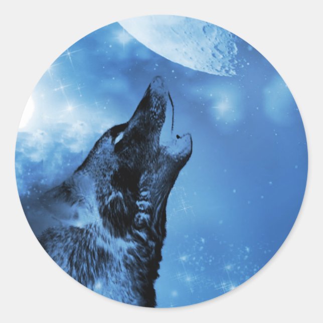 Ghost wolf howling at the moon classic round sticker (Front)