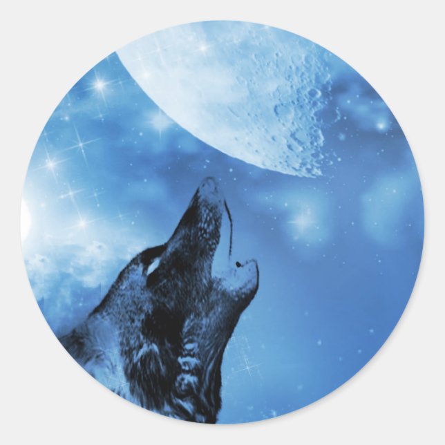 Ghost wolf howling at the moon classic round sticker (Front)