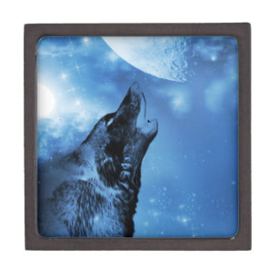 Ghost wolf howling at the moon jewellery box