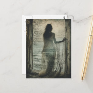 Ghost Woman in Abandoned Beach House Postcard