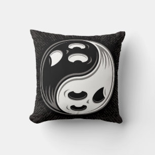Ghost Yin Yang Black and White Cushion