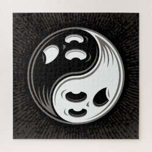 Ghost Yin Yang Black and White Jigsaw Puzzle