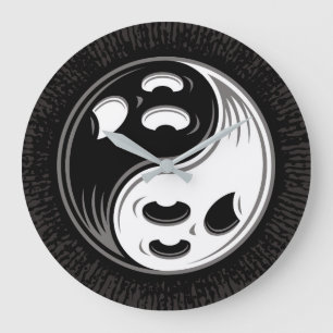 Ghost Yin Yang Black and White Large Clock