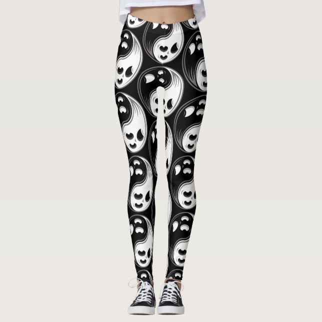 Ghost Yin Yang Black and White Leggings (Front)