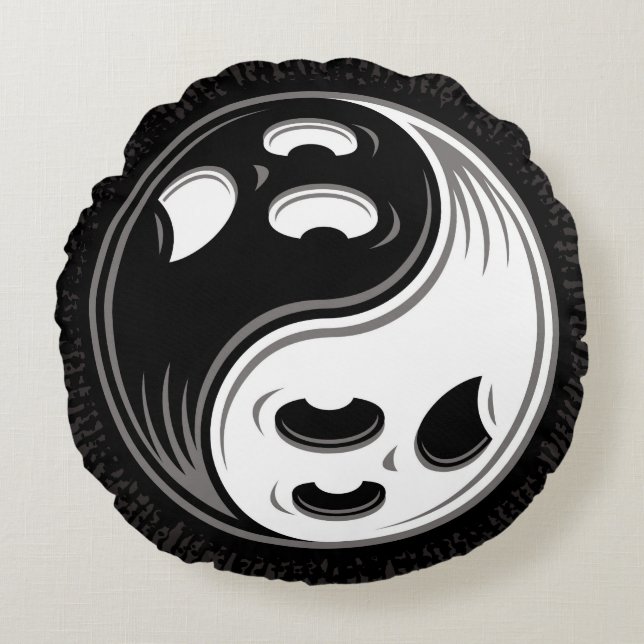Ghost Yin Yang Black and White Round Cushion (Front)