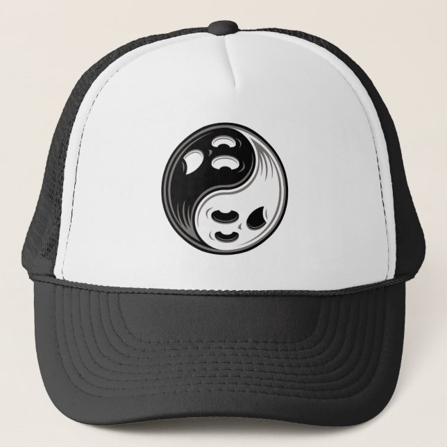 Ghost Yin Yang Black and White Trucker Hat (Front)