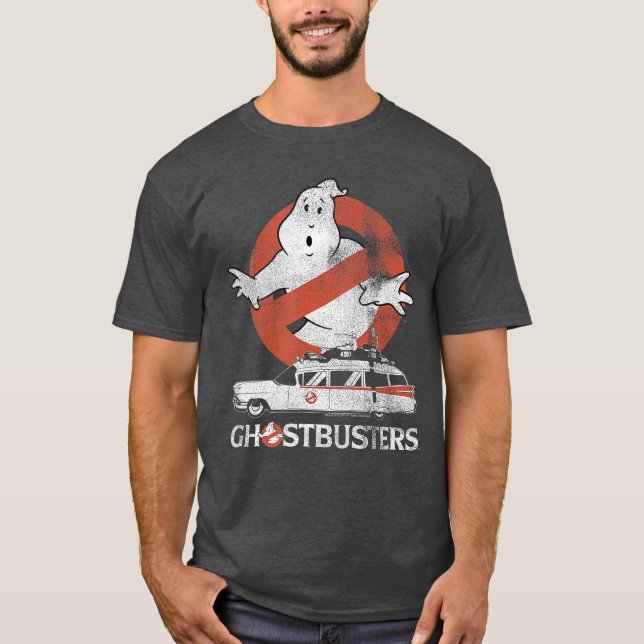 Ghostbusters No Ghost with Ectomobile Retro Movie  T-Shirt (Front)