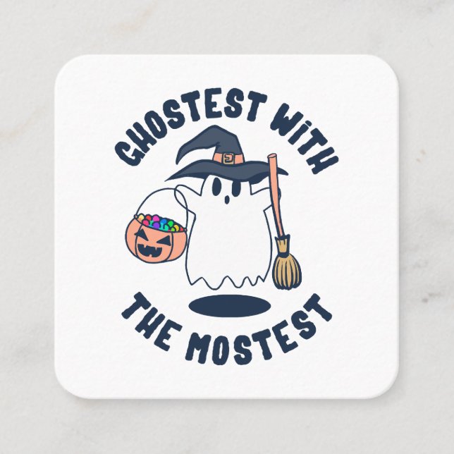 Ghostest Funny Spooky Witch Square Business Card (Front)