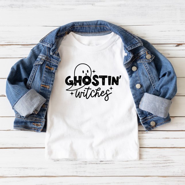 Ghosting Witches Halloween Toddler Kid's T-Shirt (Styled Ghostin' Witches T-shirt with Jean Jacket)