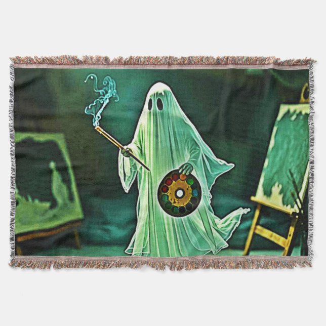 Ghostly Artist's Eerie Masterpiece Throw Blanket (Front)