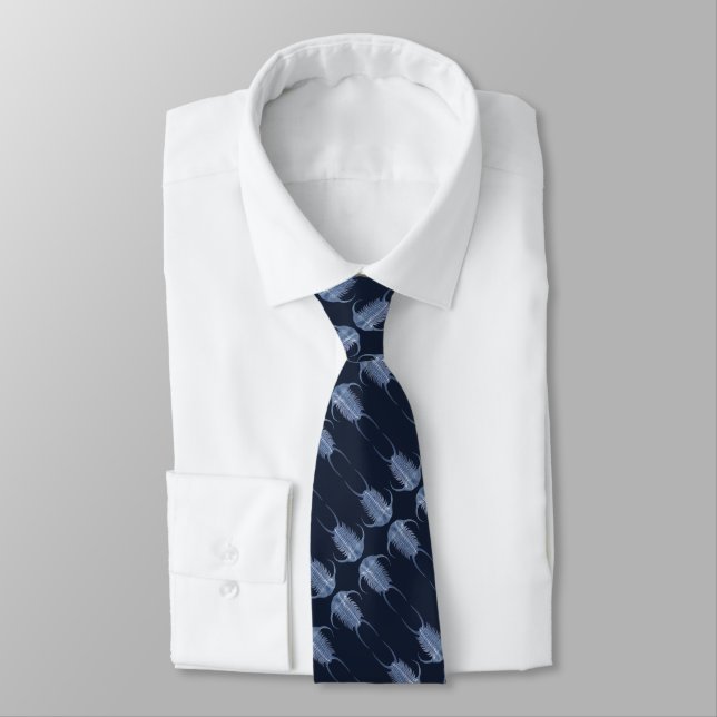 Ghostly Blue "Paleo-chic" Paraceraurus Trilobite Tie (Tied)