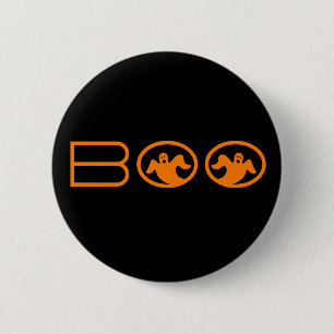 Ghostly Boo Halloween Button, Black and Orange 6 Cm Round Badge