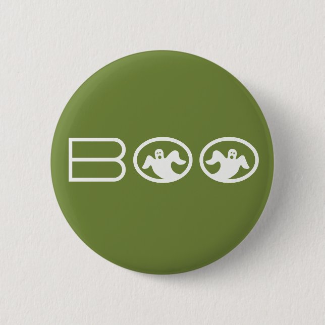 Ghostly Boo Halloween Button, Green and White 6 Cm Round Badge (Front)