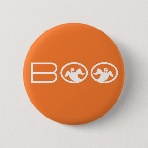 Ghostly Boo Halloween Button, Orange and White 6 Cm Round Badge
