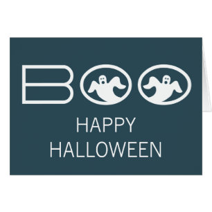 Ghostly Boo Halloween Card, Blue and White