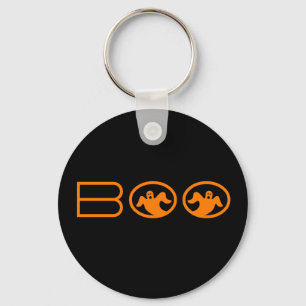 Ghostly Boo Halloween Keychain, Black and Orange Key Ring