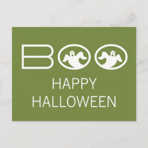 Ghostly Boo Halloween Postcard, Green and White Postcard