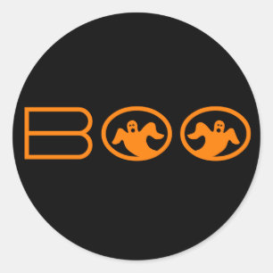 Ghostly Boo Halloween Stickers, Black and Orange Classic Round Sticker