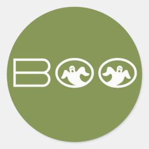 Ghostly Boo Halloween Stickers, Green and White Classic Round Sticker