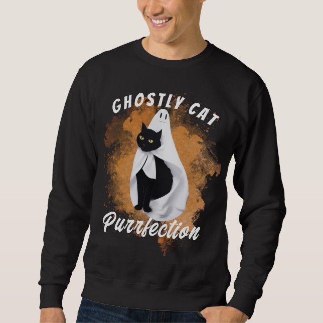 "Ghostly Cat Purrfection" Halloween Hoodie (Front)