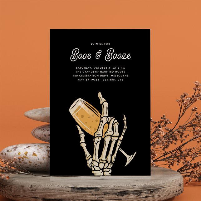Ghostly Champagne "Boos & Booze" Halloween Party Invitation (Creator Uploaded)