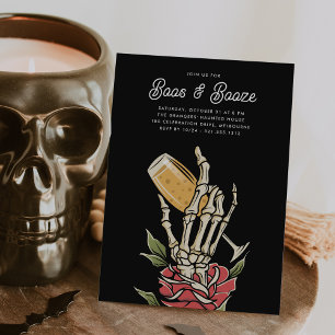 Ghostly Champagne "Boos & Booze" Halloween Party Invitation