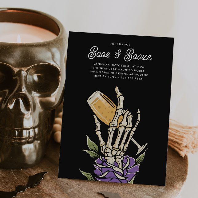 Ghostly Champagne "Boos & Booze" Halloween Party Invitation (Creator Uploaded)