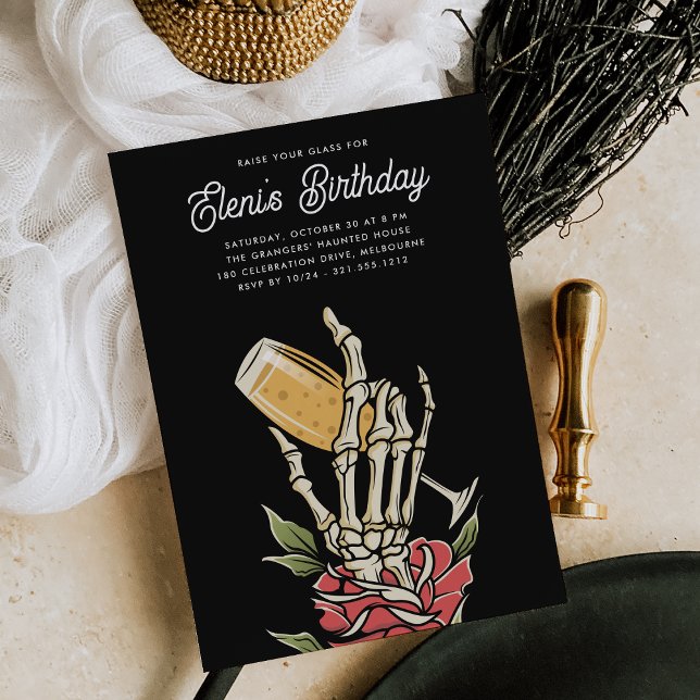 Ghostly Champagne Halloween Birthday Party Invitation (Creator Uploaded)