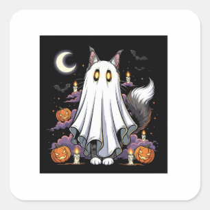Ghostly Coon – Fluffy Maine Coon Halloween Square Sticker