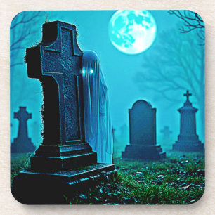 Ghostly Figure in a Graveyard Design Coaster