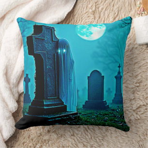 Ghostly Figure in a Graveyard Design Cushion