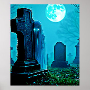 Ghostly Figure in a Graveyard Design Poster