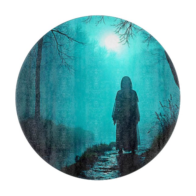 Ghostly Figure in Haunted Woods Design Cutting Board (Front)