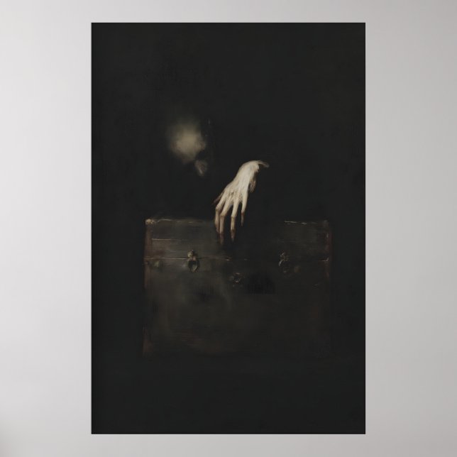 Ghostly Figure Reaching Out of Antique Chest Poster (Front)
