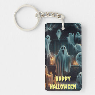 Ghostly Gathering Halloween Spooky Haunted House Key Ring