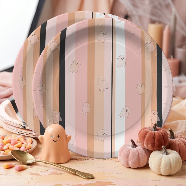 Ghostly Ghosts Pastel Stripe Pattern ID1330 Paper Plate (Creator Uploaded)
