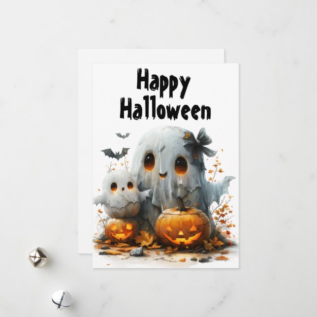 Ghostly Giggles A Sweet & Spooky Halloween  Holiday Card (Front/Back In Situ)
