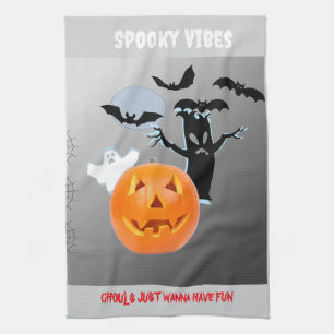 Ghostly Glow "Spooky Vibes" Halloween Tea Towel