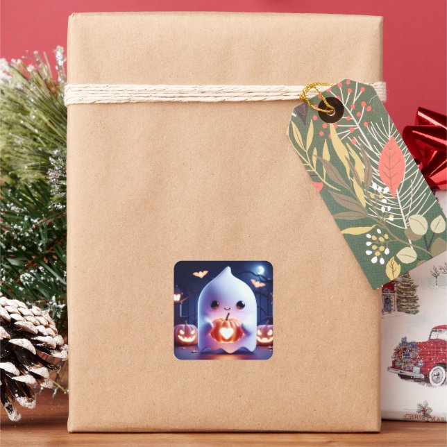 Ghostly Glow Square Sticker (Holiday)