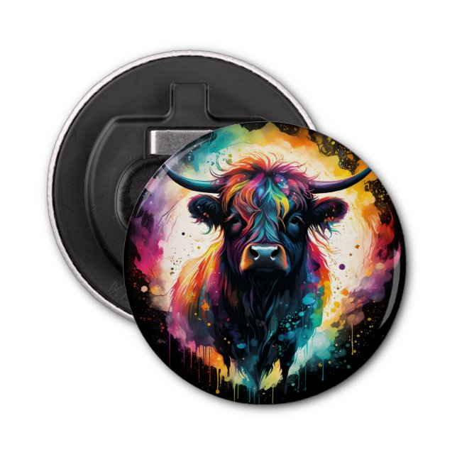 Ghostly Grace: Spectral Holographic Highland Cow, Bottle Opener (Front)