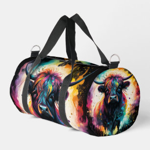 Ghostly Grace: Spectral Holographic Highland Cow, Duffle Bag