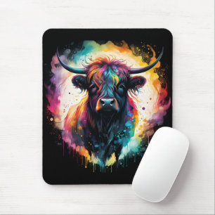 Ghostly Grace: Spectral Holographic Highland Cow, Mouse Pad