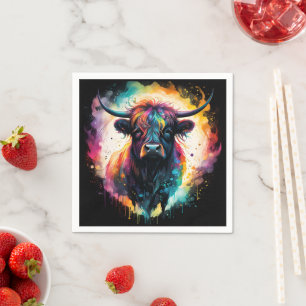 Ghostly Grace: Spectral Holographic Highland Cow, Napkin
