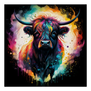 Ghostly Grace: Spectral Holographic Highland Cow, Poster