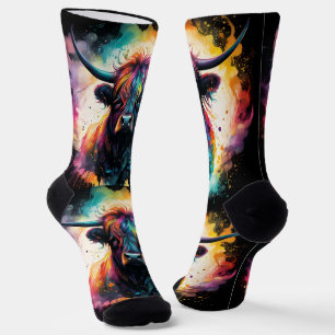 Ghostly Grace: Spectral Holographic Highland Cow, Socks