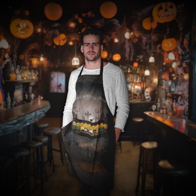 Ghostly Graveyard Cruise Apron (A barman wears a Ghostly Graveyard Cruise Apron. )